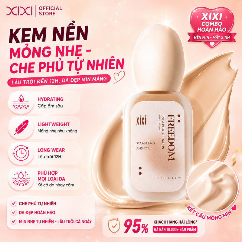 XIXI Combo Kem Nền D639 + Bảng Mắt D820 12 Màu, Che Phủ Mỏng Nhẹ, Lâu Trôi, Dễ Dùng