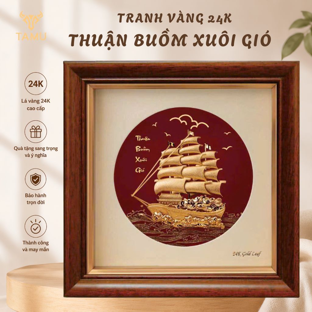 Tranh Thuyền Thuận Buồm Dát Vàng 24K TAMU – Mang Ý Nghĩa Kinh Doanh Thuận Lợi, Quà Tặng Lưu Niệm