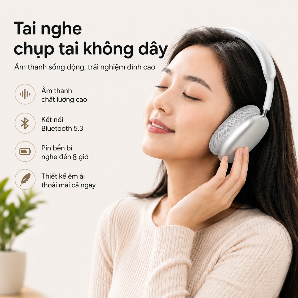 Tai nghe Bluetooth P9 khử ồn không dây âm thanh nổi để thể thao, chơi game nghe nhạc đàm thoại