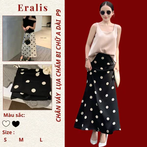 ERALIS - Chân Váy Lụa Chữ A Chấm Bi Dáng Dài 94cm 2 Lớp Chất Liệu Cao Cấp, Váy Lụa Chấm Bi Top Women P09
