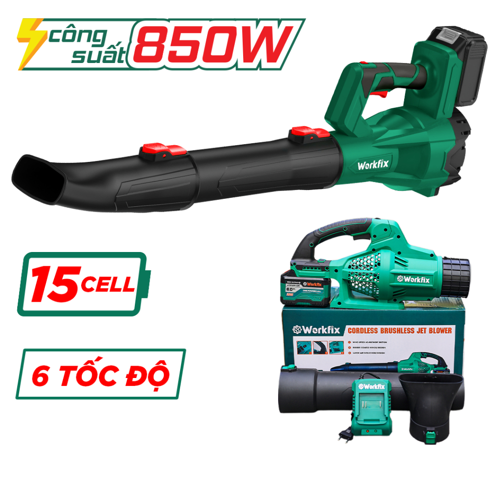 Máy Thổi Lá Workfix WF-TL680M 6 Tốc Độ, Không Chổi Than 100% Lõi Đồng  6 tốc độ Pin 15cell Chuyên Thổi Lá, Bụi, Rác,...