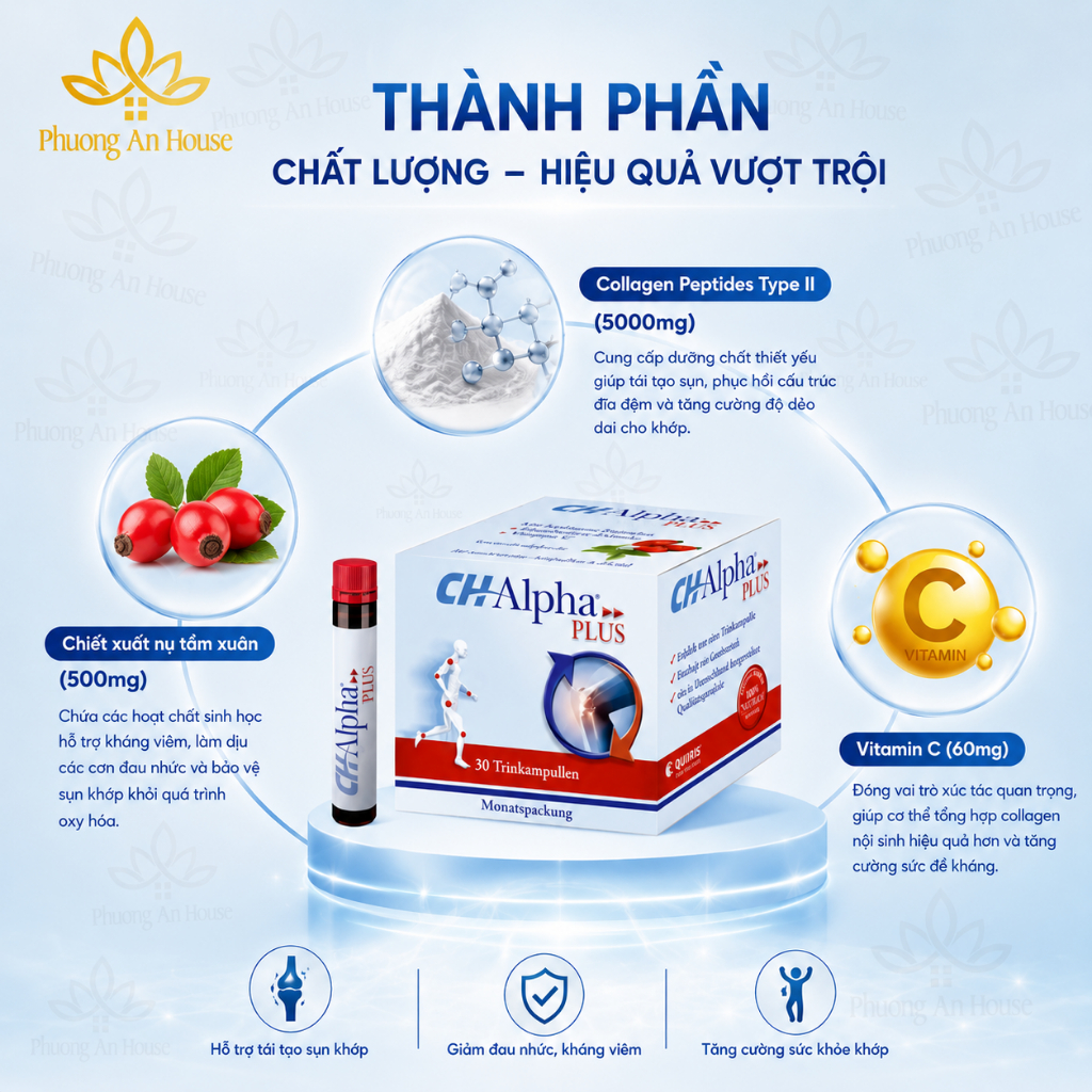 Collagen hỗ trợ khớp hoạt động hiệu quả Quiris CH-Alpha PLUS 30 Trinkampullen