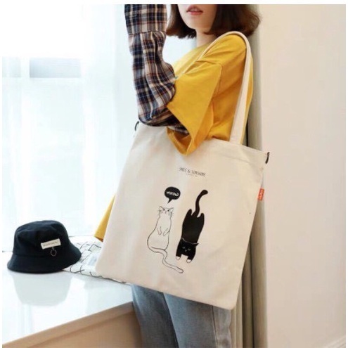Túi tote có khóa nhiều hình dễ thương túi vải tote dày dặn canvas tote thời trang hot trend 35x40cm tota0327