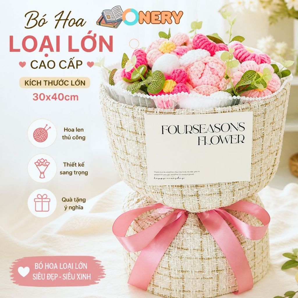 [BÓ HOA LEN - TẶNG KÈM TÚI VÀ THIỆP]  Bó Hoa Hồng Đan Bằng Sợi Lụa Cao Cấp – Quà Tặng Sinh Nhật