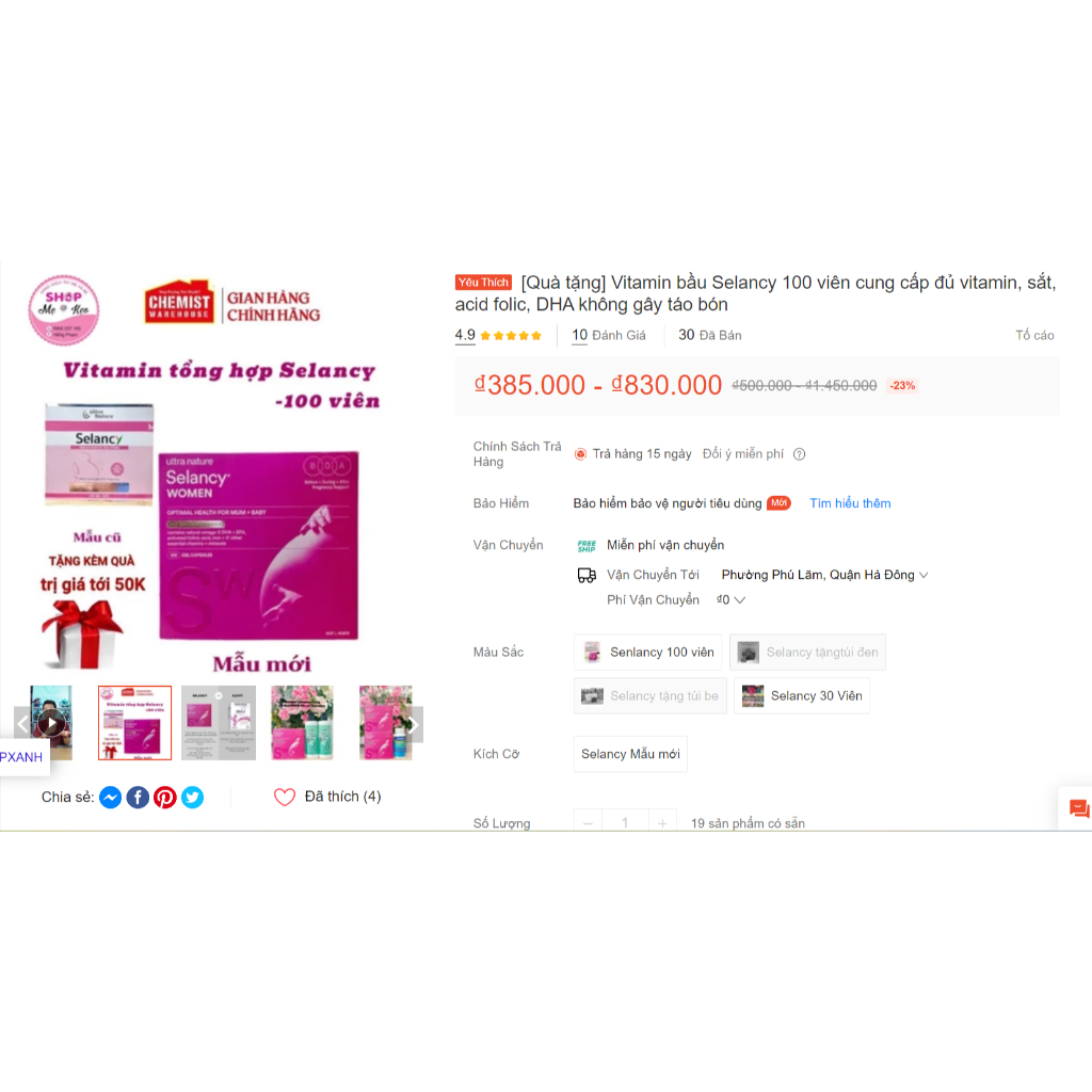 ☘☘ Vitamin bầu Selancy 30 - 100 viên (ÚC) cung cấp đầy đủ thành phần, hàm lượng các chất cho mẹ bầu
