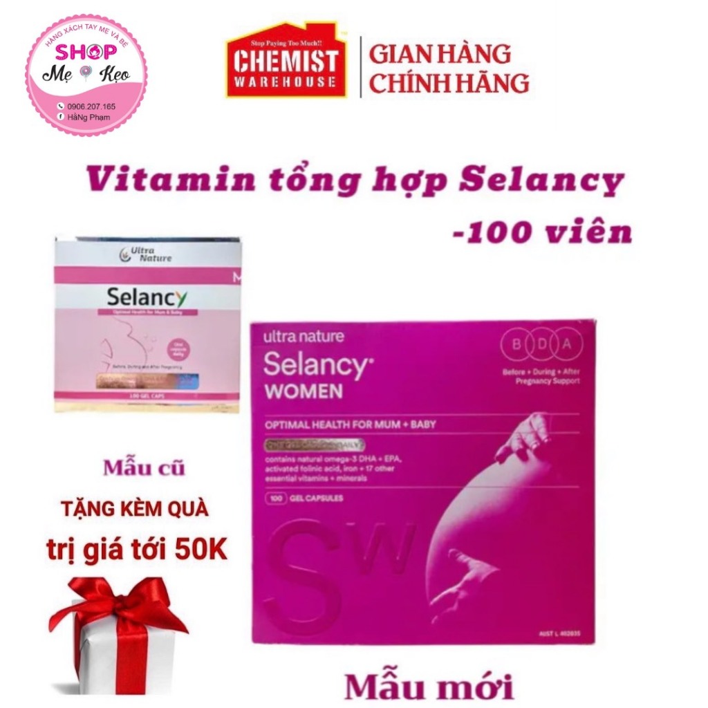 ☘☘ Vitamin bầu Selancy 30 - 100 viên (ÚC) cung cấp đầy đủ thành phần, hàm lượng các chất cho mẹ bầu