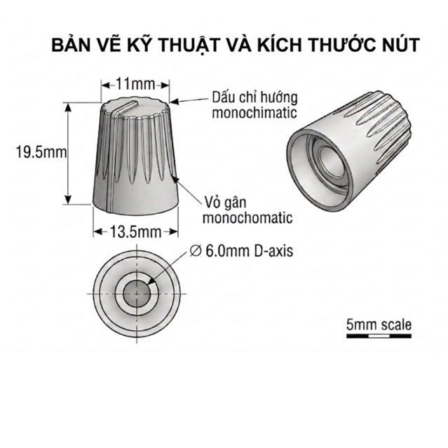 Chỉ [15 K] Combo 10 Núm Vặn Volume Cho Amply, Loa Kéo Vạch Màu Nổi Bật (Xanh/ Vàng), Trục D 6mm, KT: 19.5x11x13.5mm