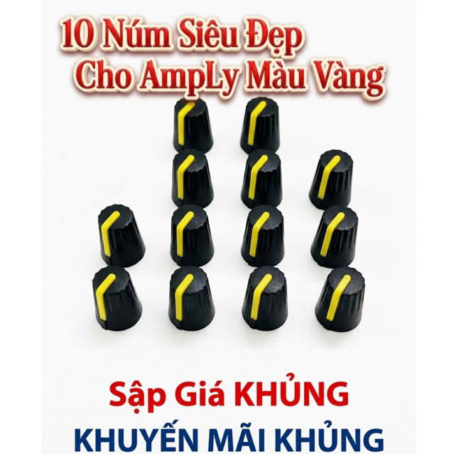 Chỉ [15 K] Combo 10 Núm Vặn Volume Cho Amply, Loa Kéo Vạch Màu Nổi Bật (Xanh/ Vàng), Trục D 6mm, KT: 19.5x11x13.5mm