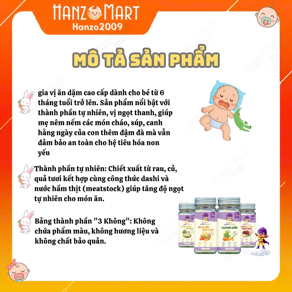 Hạt Nêm Cho Bé Ăn Dặm NutriAZ, Gia Vị Ăn Dặm Rau Củ An Toàn Cho Bé Từ 6 Tháng Tuổi, Không Muối