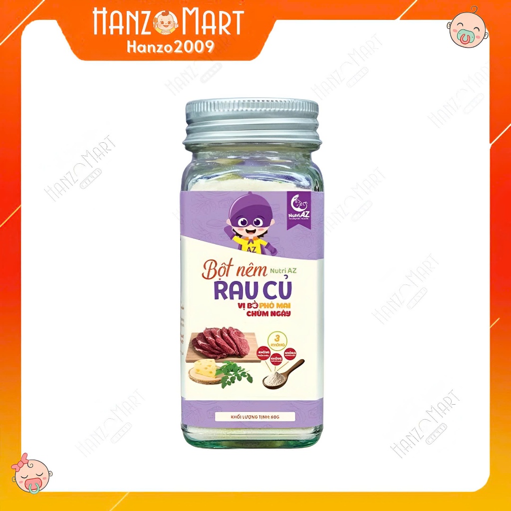 Hạt Nêm Cho Bé Ăn Dặm NutriAZ, Gia Vị Ăn Dặm Rau Củ An Toàn Cho Bé Từ 6 Tháng Tuổi, Không Muối