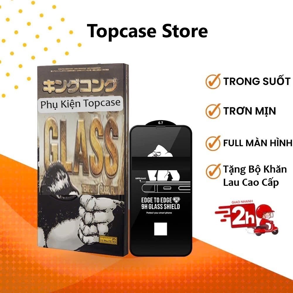 Kính cường lực iPhone 16 ProMax/15/14ProMax/13/12ProMax/11/Xsmax/7/8Plus Full màn cao cấp cực mượt