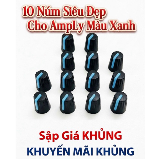 Chỉ [15 K] Combo 10 Núm Vặn Volume Cho Amply, Loa Kéo Vạch Màu Nổi Bật (Xanh/ Vàng), Trục D 6mm, KT: 19.5x11x13.5mm