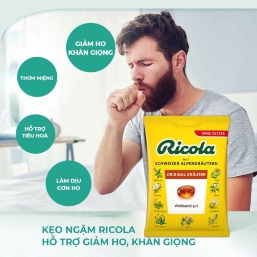 Kẹo Ngậm Thảo Mộc Giảm Ho Rát Họng Ricola Original Herb Lemon Mint Sugar Free (Gói 75g/100g/250g)