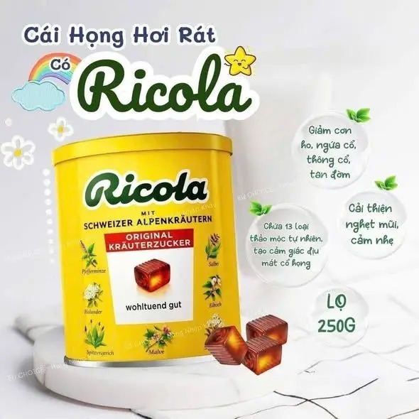 Kẹo Ngậm Thảo Mộc Giảm Ho Rát Họng Ricola Original Herb Lemon Mint Sugar Free (Gói 75g/100g/250g)