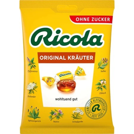 Kẹo Ngậm Thảo Mộc Giảm Ho Rát Họng Ricola Original Herb Lemon Mint Sugar Free (Gói 75g/100g/250g)