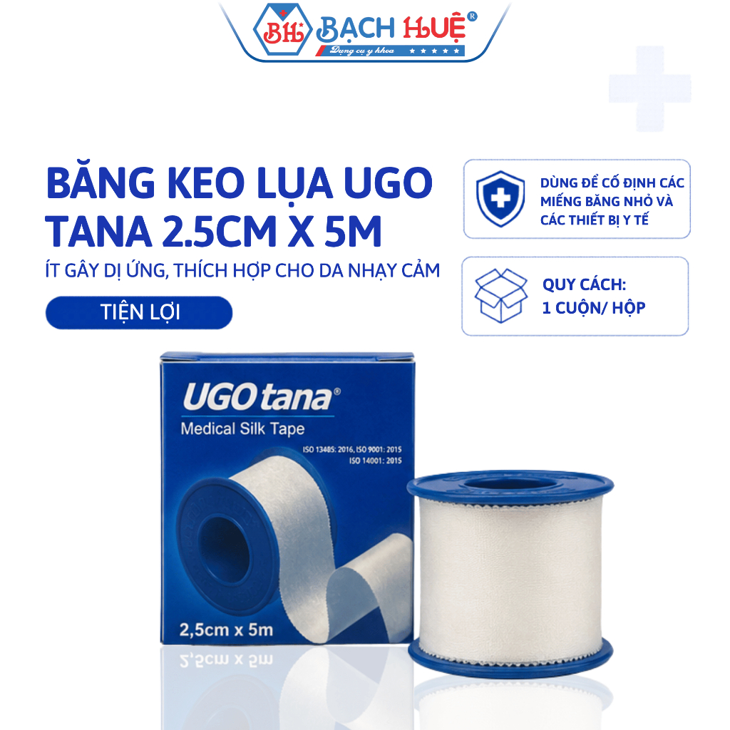 Cuộn Băng Keo Lụa Y Tế Ugo Tana 2.5cm x 5m – Băng Cuộn Lụa Dán Cố Định Gạc Vết Thương Siêu Dính