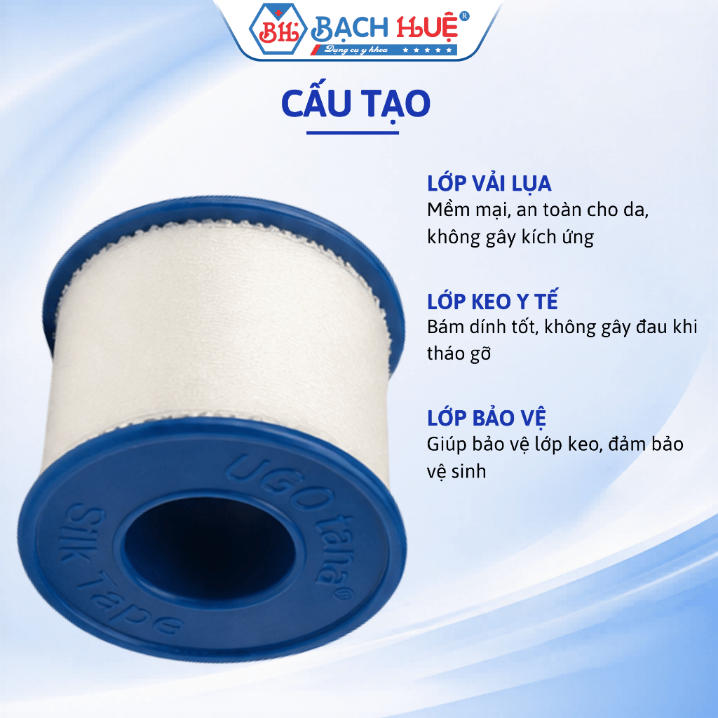 Cuộn Băng Keo Lụa Y Tế Ugo Tana 2.5cm x 5m – Băng Cuộn Lụa Dán Cố Định Gạc Vết Thương Siêu Dính