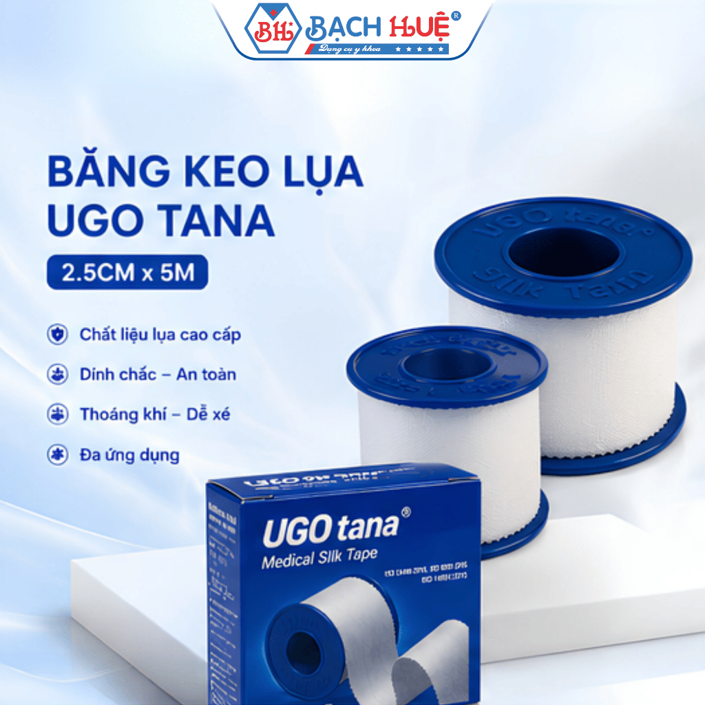 Cuộn Băng Keo Lụa Y Tế Ugo Tana 2.5cm x 5m – Băng Cuộn Lụa Dán Cố Định Gạc Vết Thương Siêu Dính