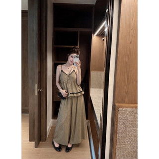 •𝙆𝙞𝙣𝙜𝙨𝙝𝙤𝙥𝙗𝙚𝙖𝙪𝙩𝙮•Set Kẻ Nâu Hai Dây Viền Đen QC