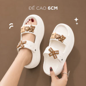 Dép Sandal Nữ EVA Đế Cao 6cm Siêu Nhẹ Siêu Êm Chống Trượt Kiểu Dáng Dễ Thương Với Gấu & Tim Phù Hợp Đi Học Đi Chơi.-2QT1