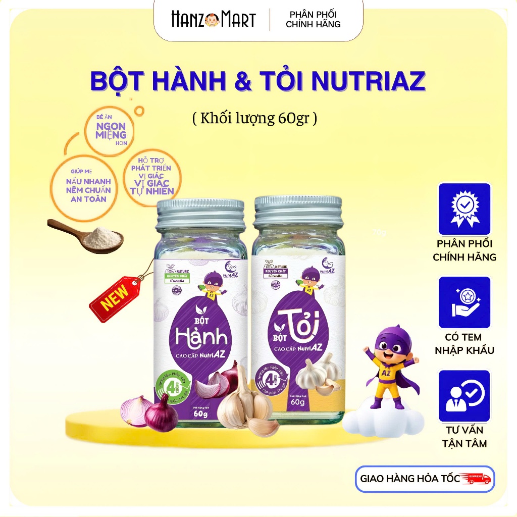 Gia Vị Ăn Dặm Cho Bé NutriAZ, Bột Hành Bột Tỏi  An Toàn Cho Bé Từ 6 Tháng Tuổi