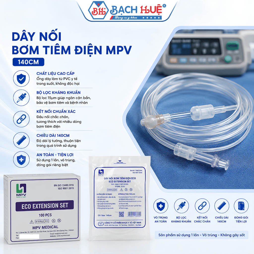 Hộp 100 Sợi Dây Nối Bơm Tiêm Điện MPV 140cm–Dây Nối Máy Truyền Dịch Cao Cấp Vô Trùng Tiêu Chuẩn Y Tế
