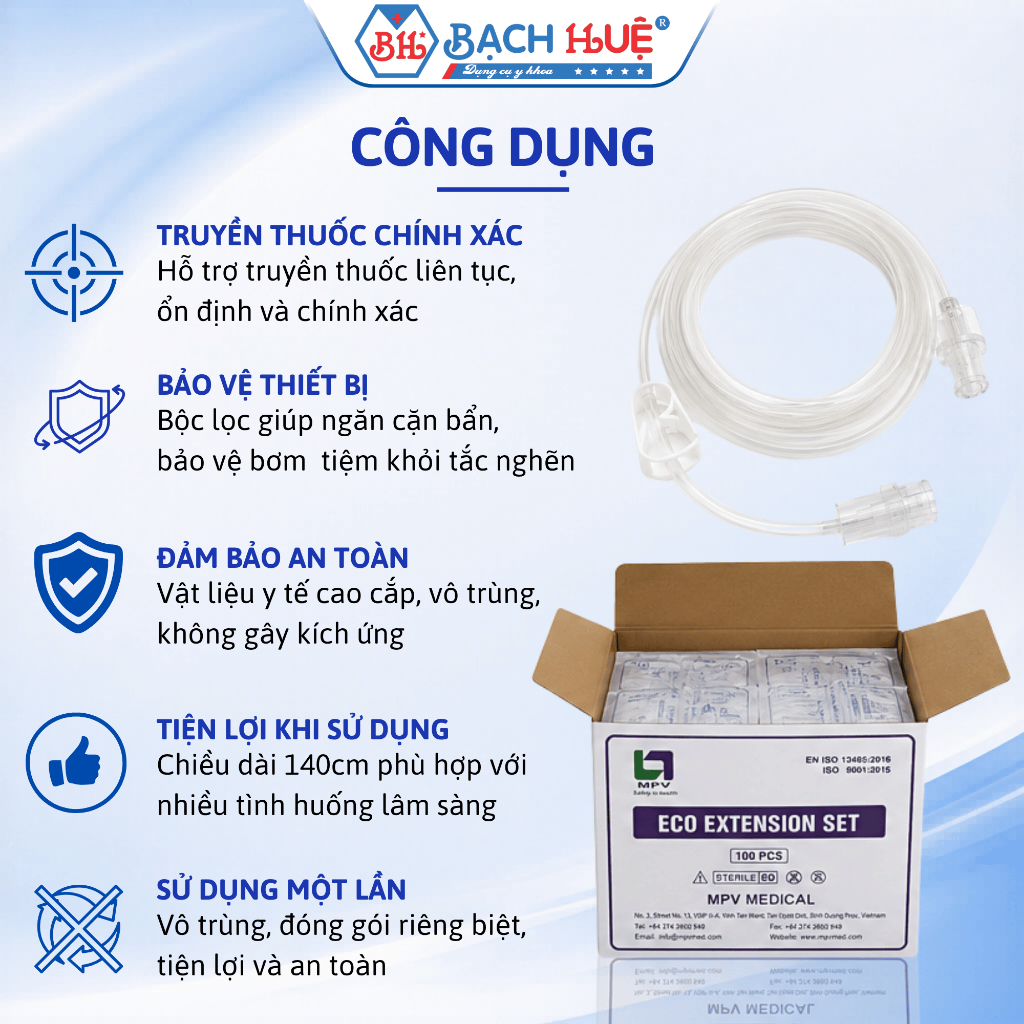 Hộp 100 Sợi Dây Nối Bơm Tiêm Điện MPV 140cm–Dây Nối Máy Truyền Dịch Cao Cấp Vô Trùng Tiêu Chuẩn Y Tế