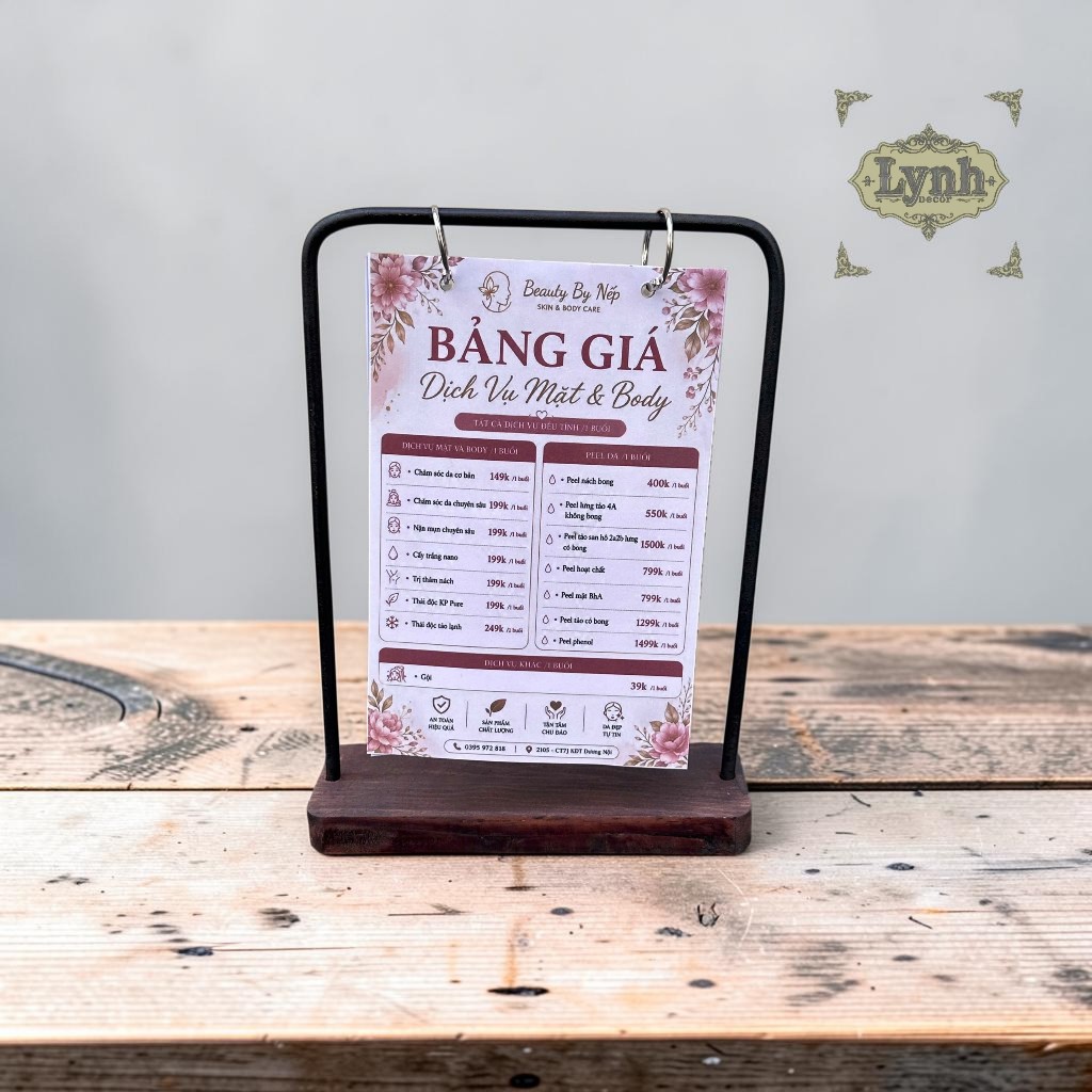 Standee Tencard Khung Sắt treo Menu A5 - Lynhdecor miễn phí khắc tên theo yêu cầu