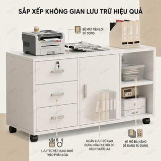Tủ hồ sơ văn phòng trắng hiện đại để gầm bàn Có khóa và chìa Có bánh xe 360 độ dễ di chuyển 𝐍𝐈𝐃𝐎