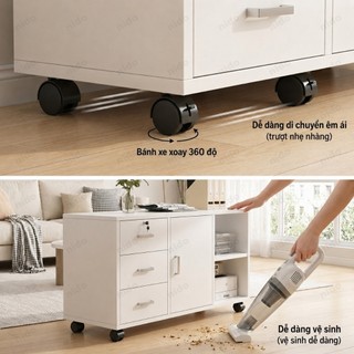 Tủ hồ sơ văn phòng trắng hiện đại để gầm bàn Có khóa và chìa Có bánh xe 360 độ dễ di chuyển 𝐍𝐈𝐃𝐎