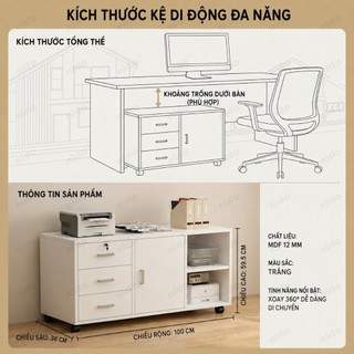 Tủ hồ sơ văn phòng trắng hiện đại để gầm bàn Có khóa và chìa Có bánh xe 360 độ dễ di chuyển 𝐍𝐈𝐃𝐎
