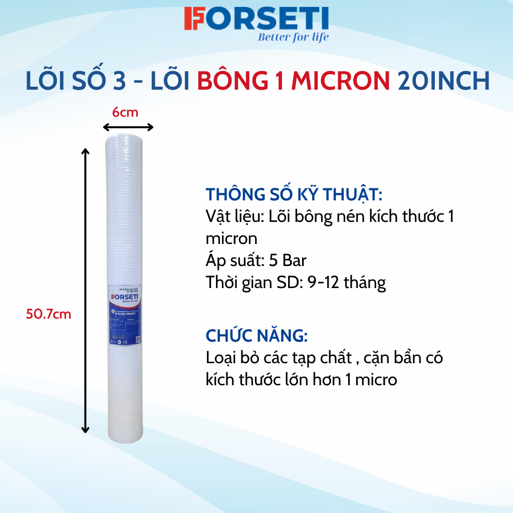 Lõi Lọc Nước Đầu Nguồn, Bộ Lọc Thô Đầu Nguồn 20 inch Gồm Lõi PP UDF CATION 2in1 Xử Lý Nước Máy/Nước Giếng