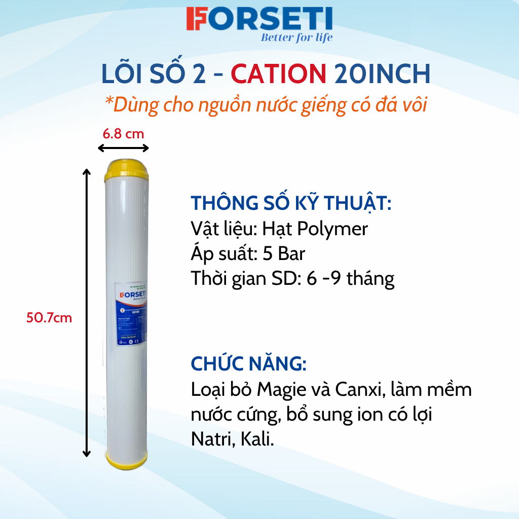Lõi Lọc Nước Đầu Nguồn, Bộ Lọc Thô Đầu Nguồn 20 inch Gồm Lõi PP UDF CATION 2in1 Xử Lý Nước Máy/Nước Giếng