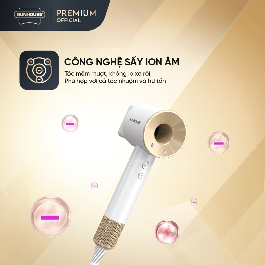 Máy sấy tóc Sunhouse SHD2320 - Công nghệ sấy ion âm - Đầu sấy xoay 360 độ  - 3 tốc độ gió