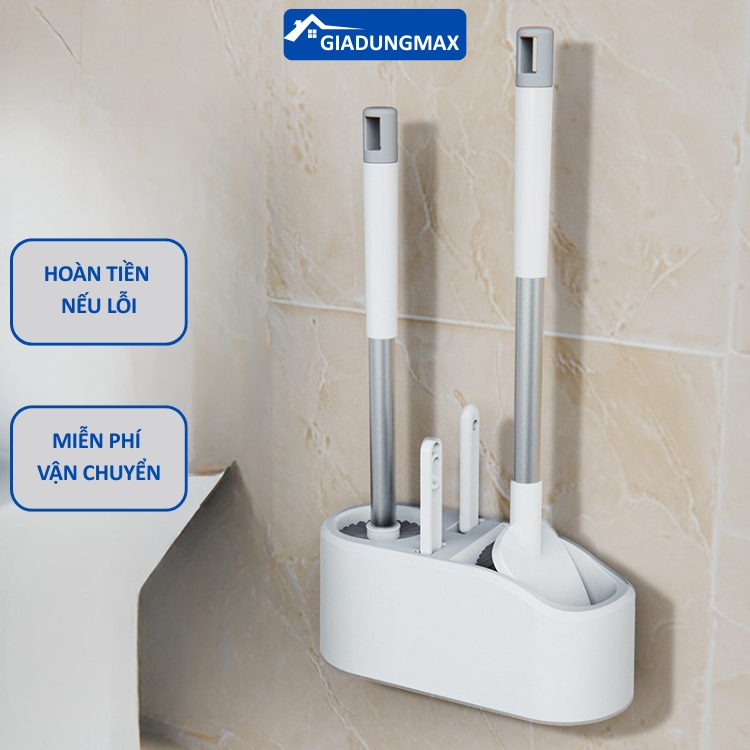 Bộ Cọ Bồn Cầu 4 Trong 1 Dán Tường Kèm Hộp Đựng - Cây Chà Toilet Đa Năng Lông Mềm Không Xước