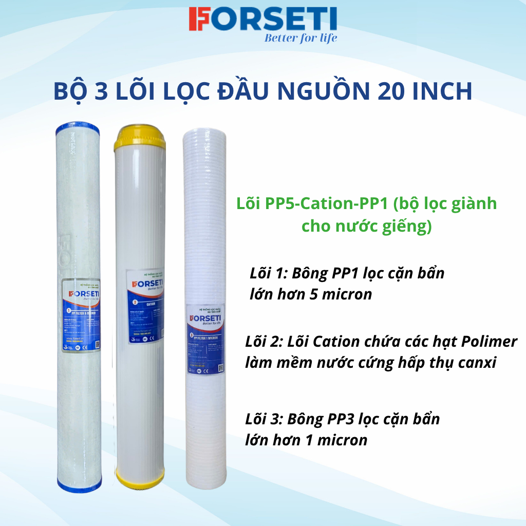 Combo 3 lõi lọc 20 inch cho nguồn lọc nước đầu nguồn