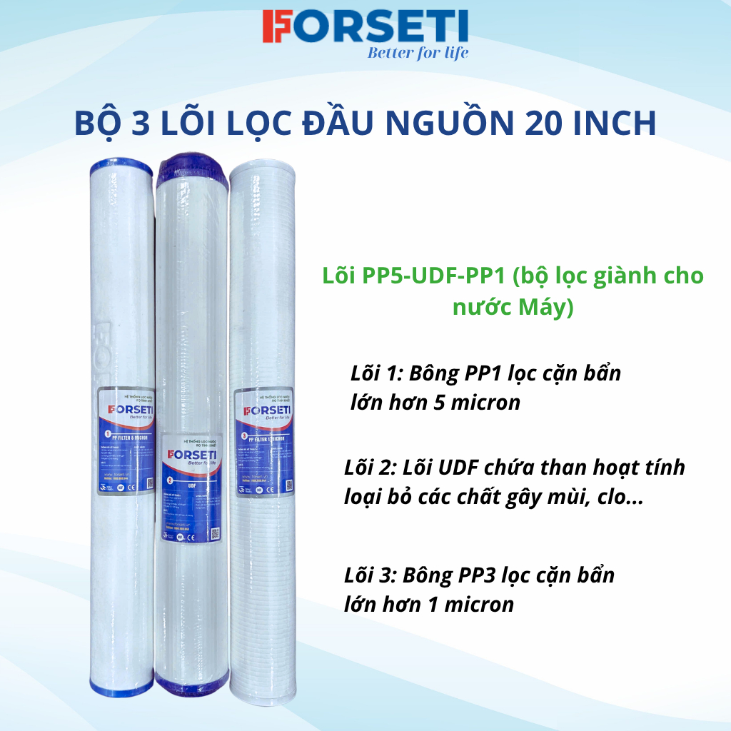 Combo 3 lõi lọc 20 inch cho nguồn lọc nước đầu nguồn