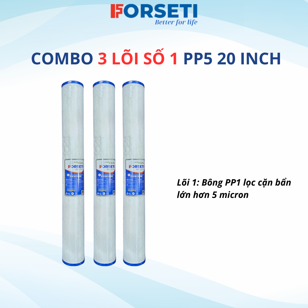 Lõi Lọc Thô PP Số 1 20 INCH Cấu Tạo Từ Bông PP Ép 5 Micron Loại Bỏ Tạp Chất Lọc Đầu Nguồn Cho Nước Sinh Hoạt