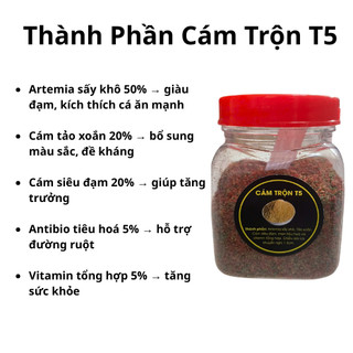 Combo 2 Cám Trộn T5 Tổng Hợp Cám Siêu Đạm, Mỗi Lọ 50g Cám Cá Kích Thích Ăn, Tăng Size, Lên Màu Cho Cá