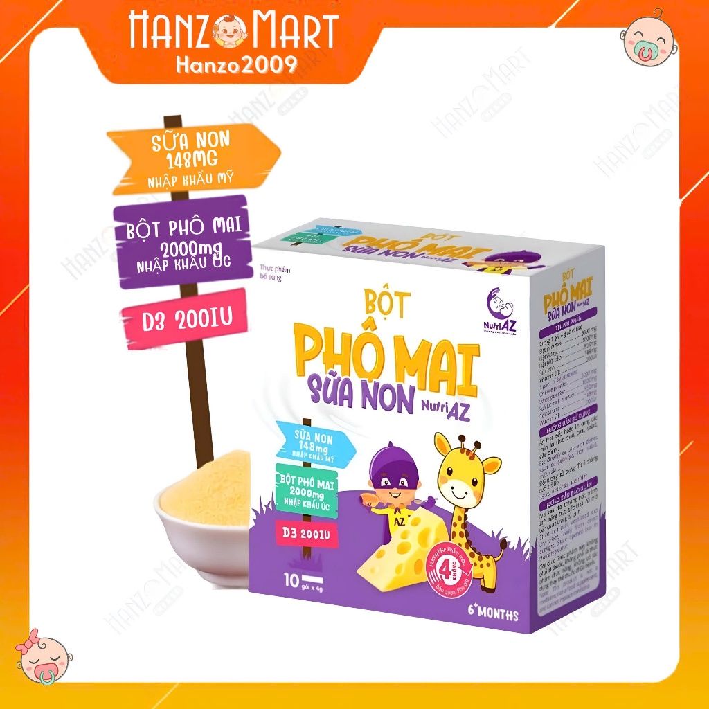 Bột Phô Mai Sữa Non NutriAZ Cho Bé Ăn Dặm Nguyên Liệu Nhập Khẩu Hỗ Trợ Phát Triển Chiều Cao Cho Bé Từ 6 Tháng Tuổi