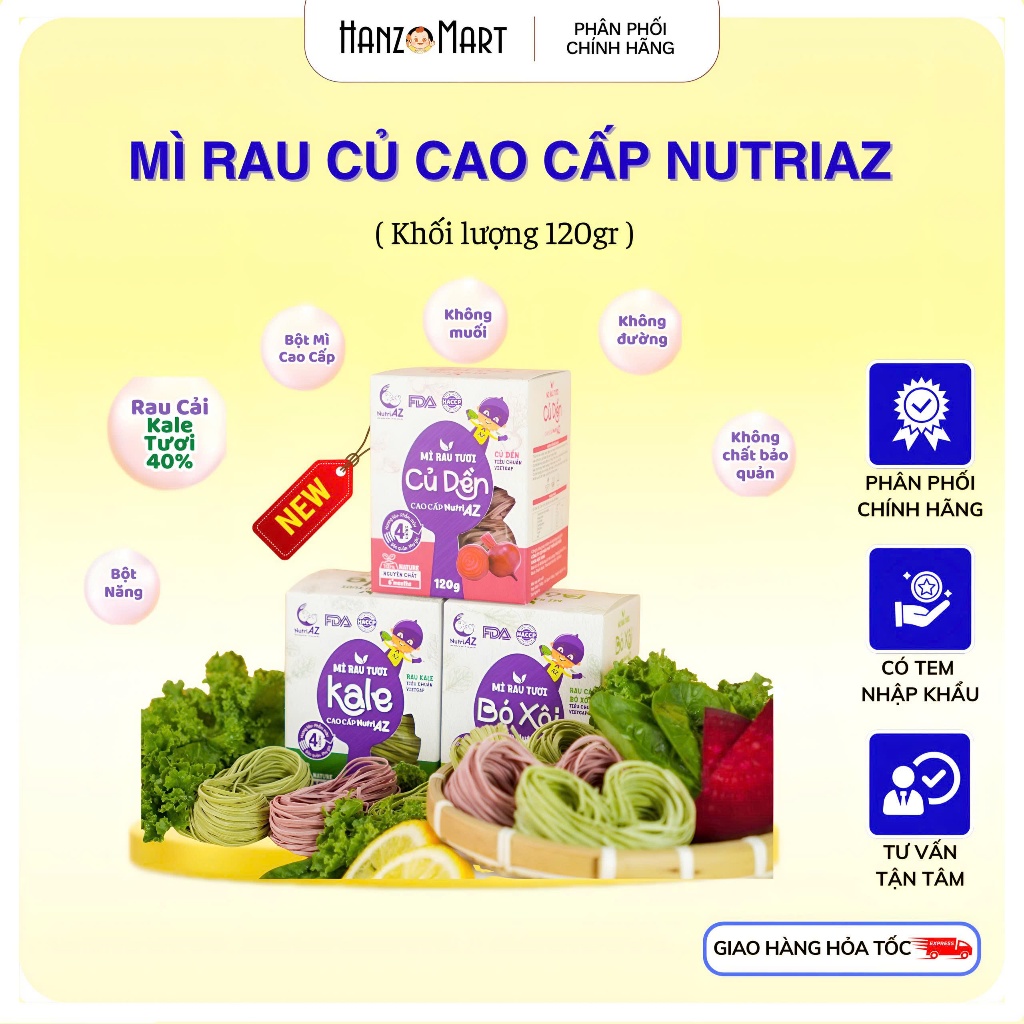 Mì Ăn Dặm Rau Củ Cao Cấp NutriAZ Cho Bé Ăn Dặm Từ 6 Tháng Bổ Sung Vitamin, Canxi Và Chất Xơ - hanzo2009