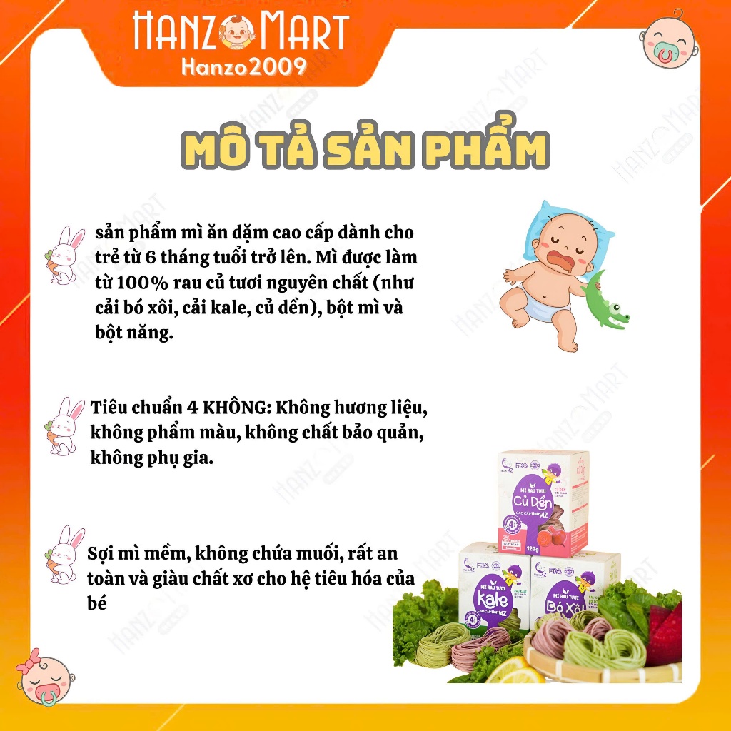 Mì Ăn Dặm Rau Củ Cao Cấp NutriAZ Cho Bé Ăn Dặm Từ 6 Tháng Bổ Sung Vitamin, Canxi Và Chất Xơ - hanzo2009