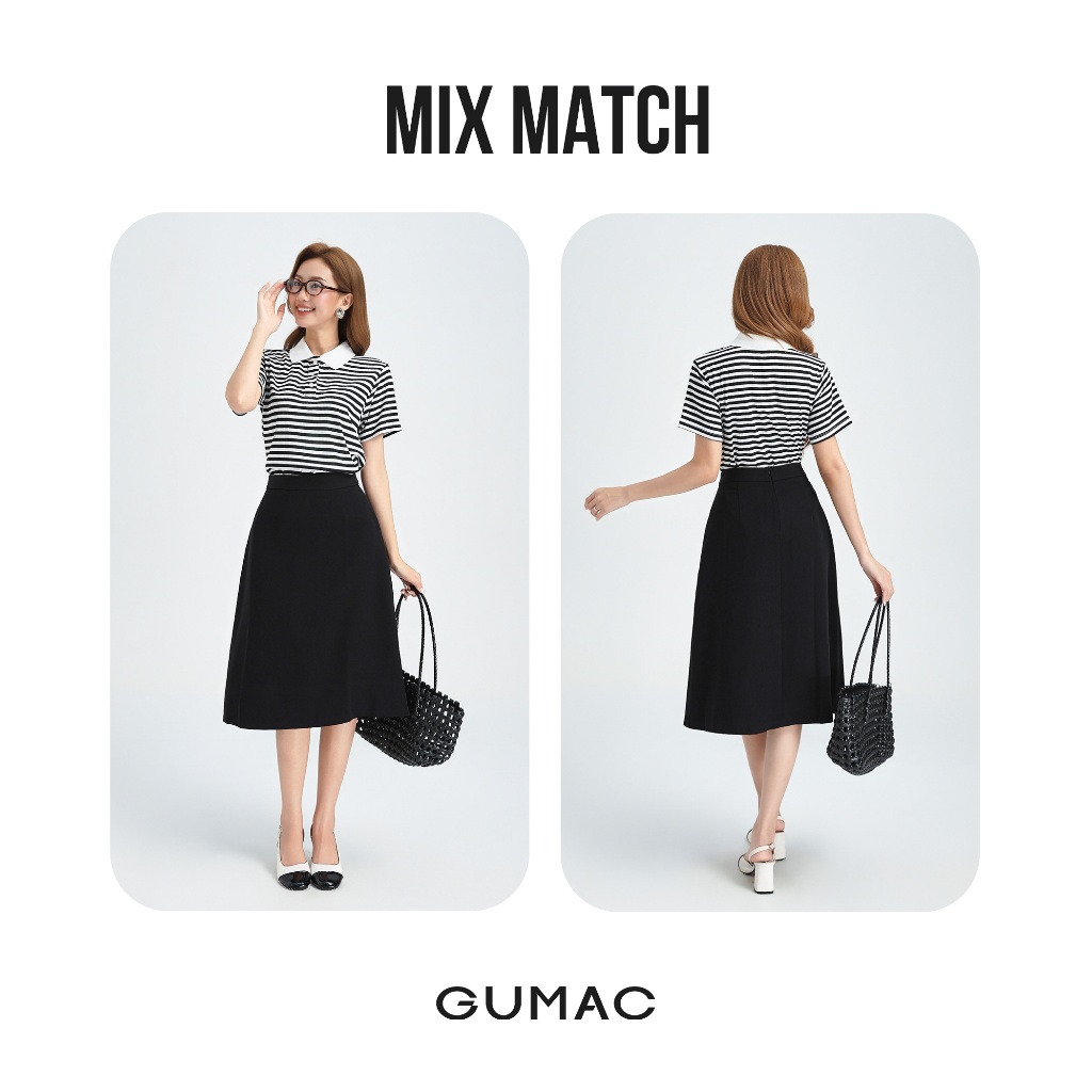 Áo Polo Nữ Form Suông GUMAC Phối Cổ Trắng Kèm Họa Tiết Sọc Ngang Trẻ Trung LPLF1103
