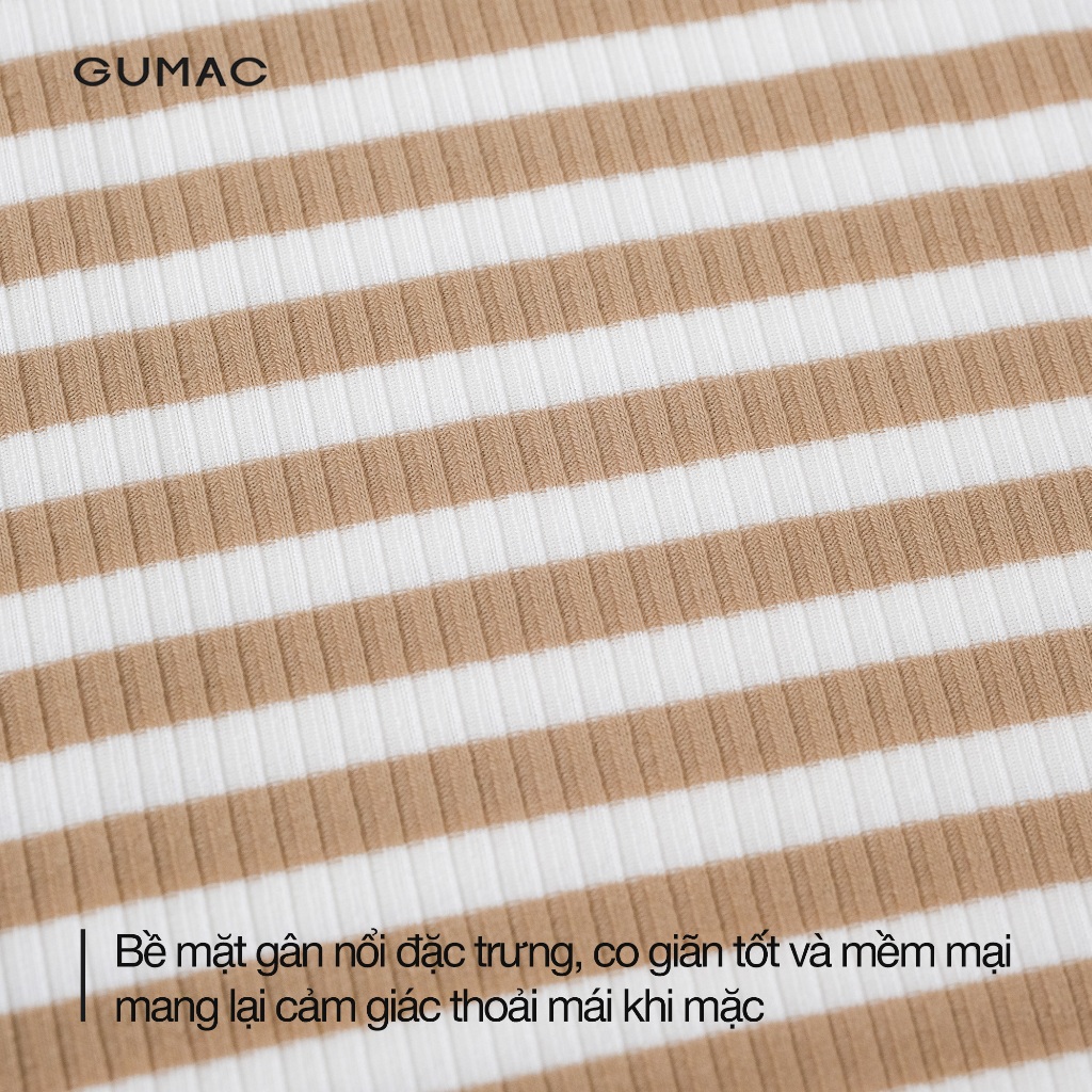 Áo Polo Nữ Form Suông GUMAC Phối Cổ Trắng Kèm Họa Tiết Sọc Ngang Trẻ Trung LPLF1103