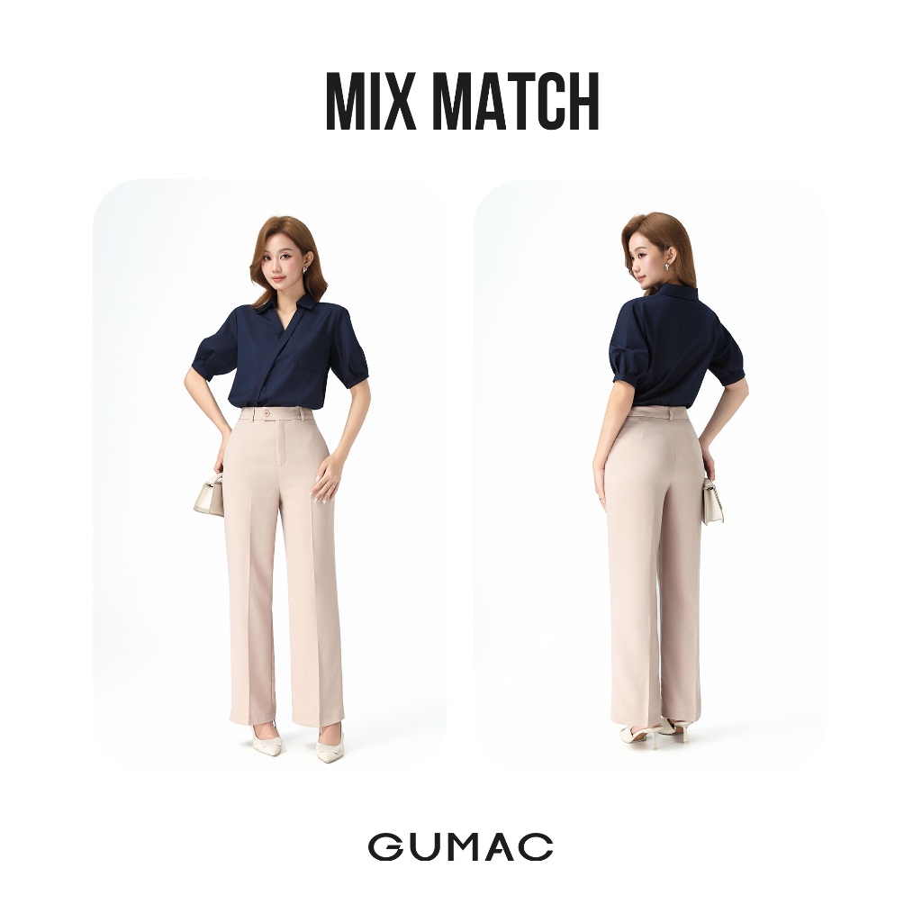 Quần Tây Nữ Ống Suông GUMAC Thiết Kế Bản Lưng Cài Quai Dê Chất Tuyết Mưa Đứng Form LQE1241