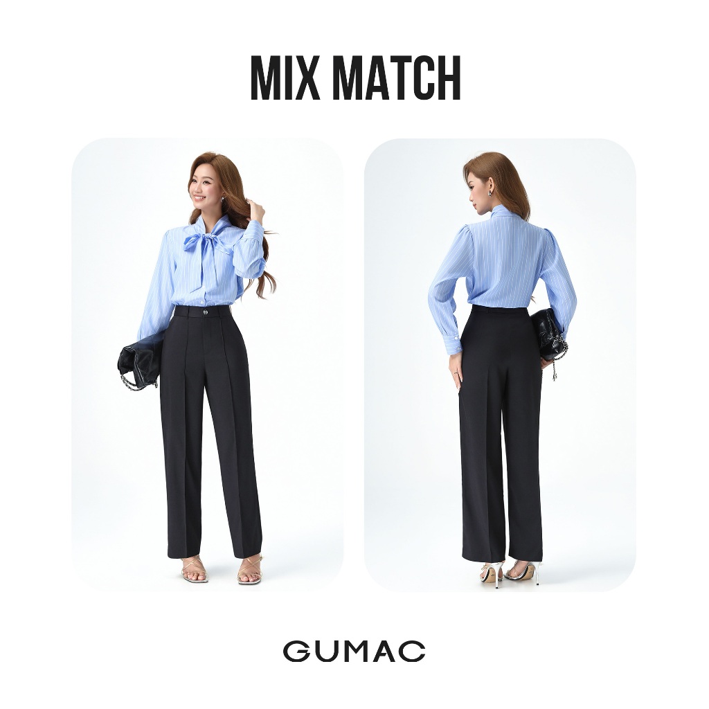 Quần Tây Nữ Ống Suông GUMAC Cơ Bản Lưng Rời Có Túi Xéo Chiết Ly Hai Bên LQF0714