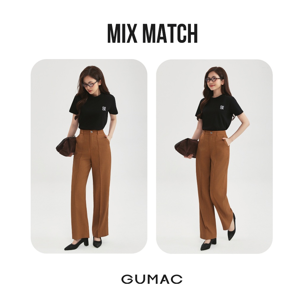 Quần Tây Nữ Ống Suông GUMAC Cơ Bản Lưng Rời Có Túi Xéo Chiết Ly Hai Bên LQF0714