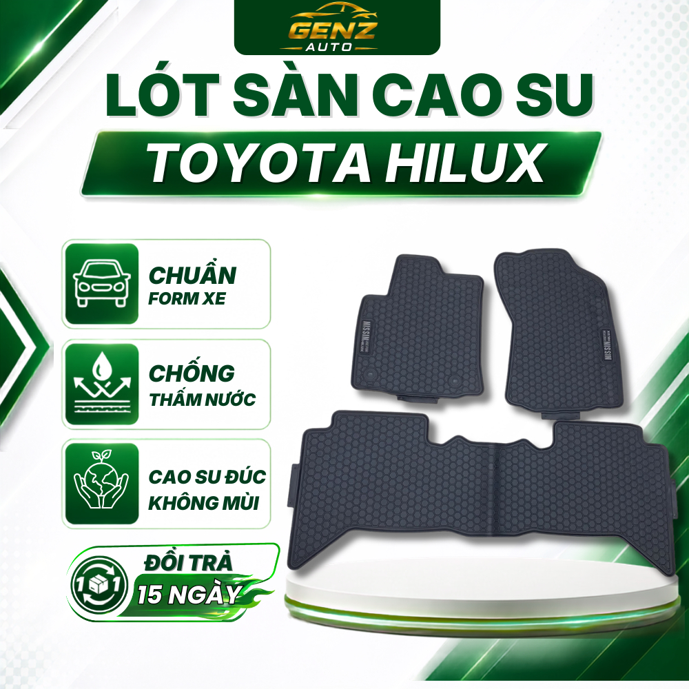 THẢM LÓT SÀN CAO SU xe Toyota Hilux 2017 -> 2026 - sàn cao su đúc, không mùi dễ vệ sinh lau rửa mẫu NISSIN