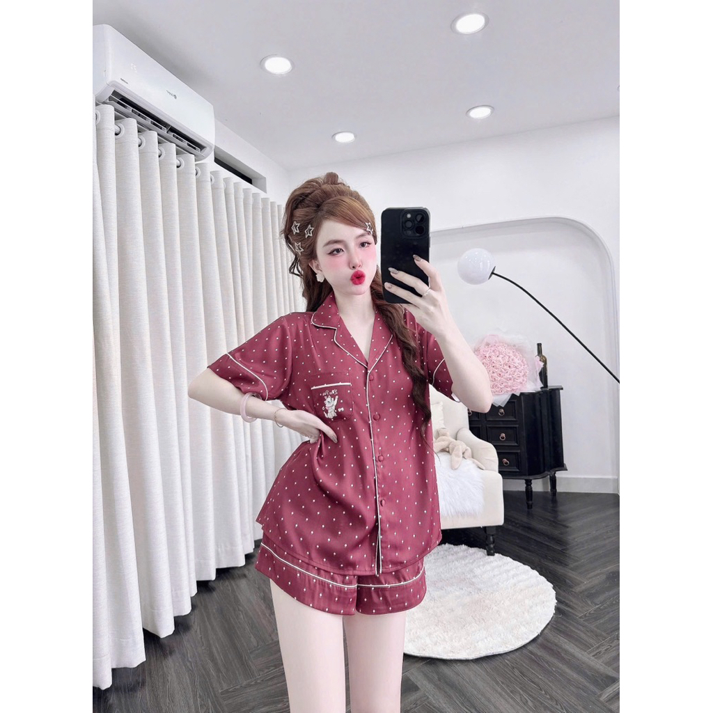 [260625]Đùi cổ pijama nút bọc vải-lụa latin mềm nhẹ mát