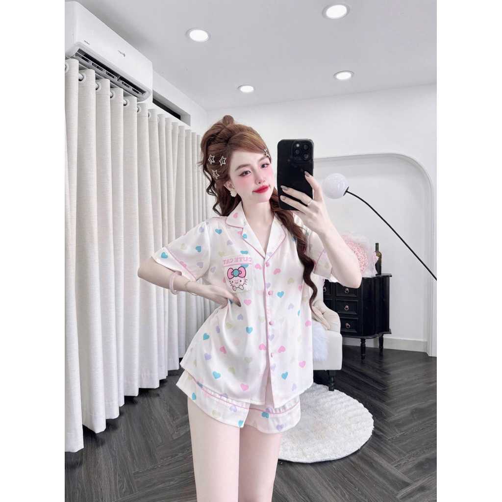 [260625]Đùi cổ pijama nút bọc vải-lụa latin mềm nhẹ mát